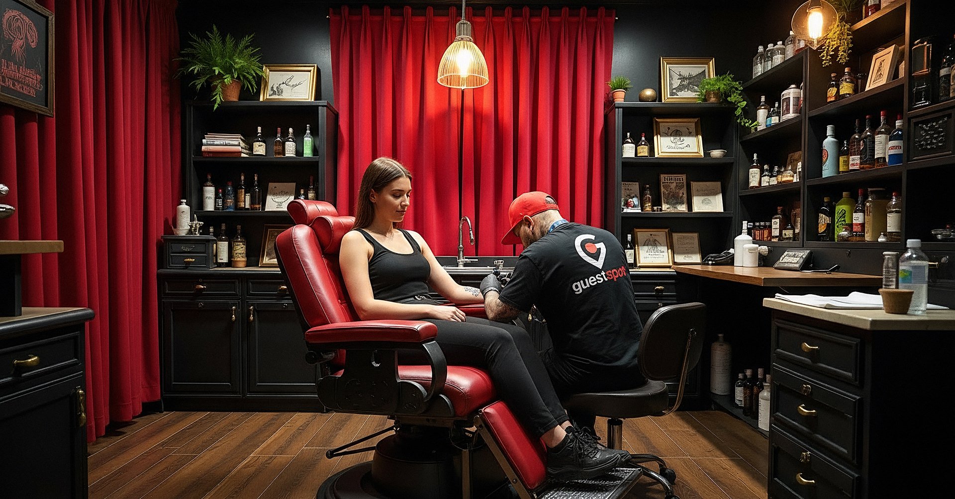 Tattoo artist working in studio